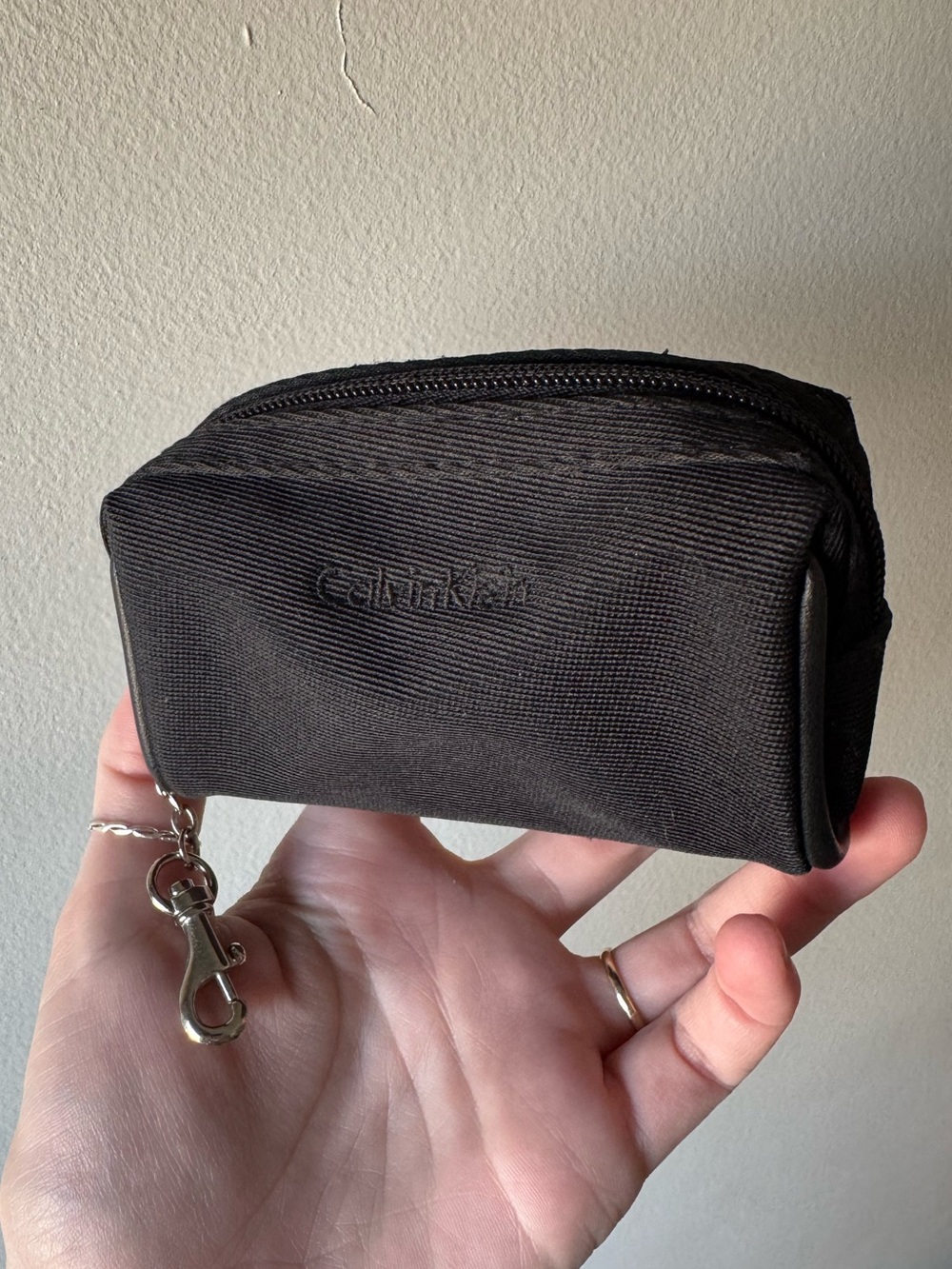 Calvin Klein Mini Black Nylon Pouch Keychain Clip Bag